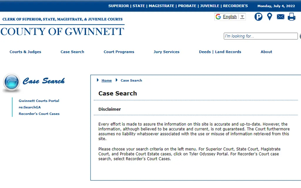 Gwinnett County, GA case search website for finding free divorce records in Georgia and free marriage records in Georgia. 
