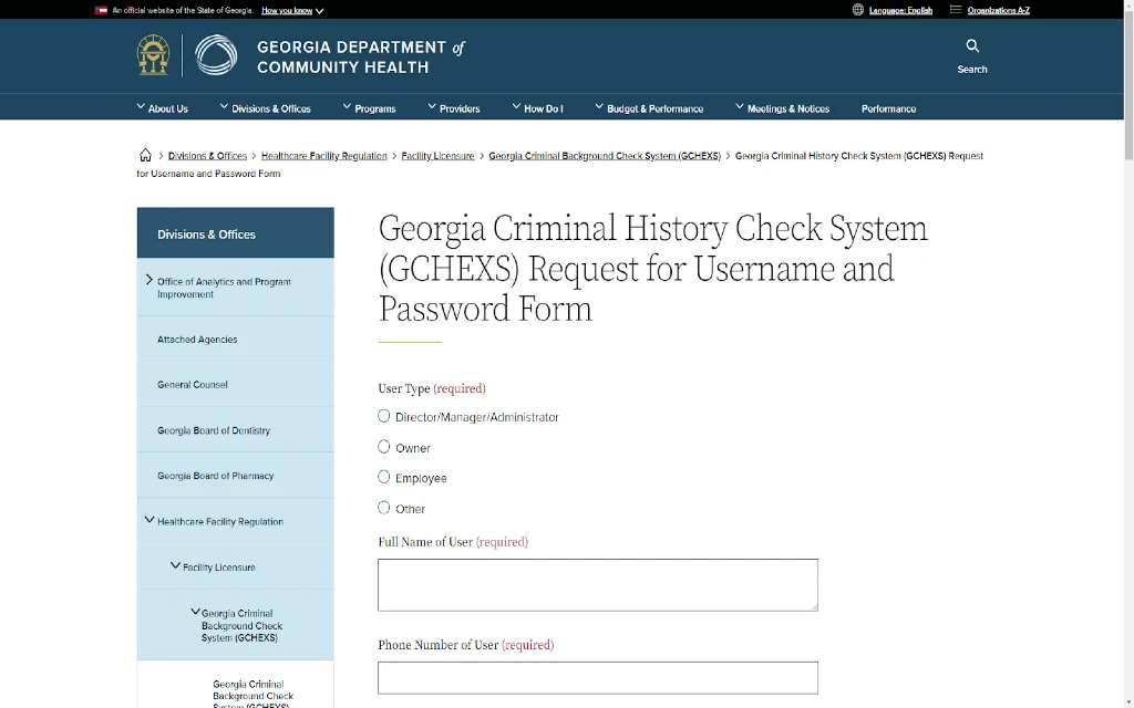 Georgia Criminal History Check System (GCHEXS) used for a free warrant search in Georgia. 